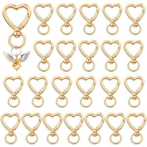 Heart Keychain Clip with Swivel Clasps Hooks Cute Silver Heart Shaped Carabiner Clasp Zinc Alloy Snap Keychain Hook Backpack Clips for Handbag DIY Making Hanging Buckle (24 Gold)