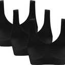 Vermilion Bird Women's 3 Pack Seamless Comfortable Sports Bra with Removable Pads (XX-Large, Black)