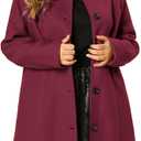 Agnes Orinda Women's Plus Size Single Breasted Belted Winter Long Coat (2X, Burgundy)
