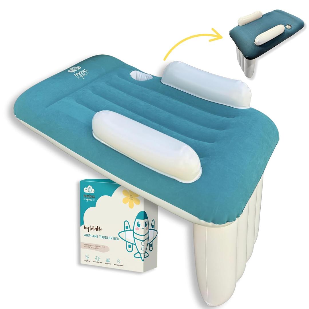 Inflatable Toddler Travel Bed with Cover | Airplane Seat Extender for Kids, Baby Travel Air Mattress, Essentials for Flying | airpane Blow up Mattress | Travel Essentials