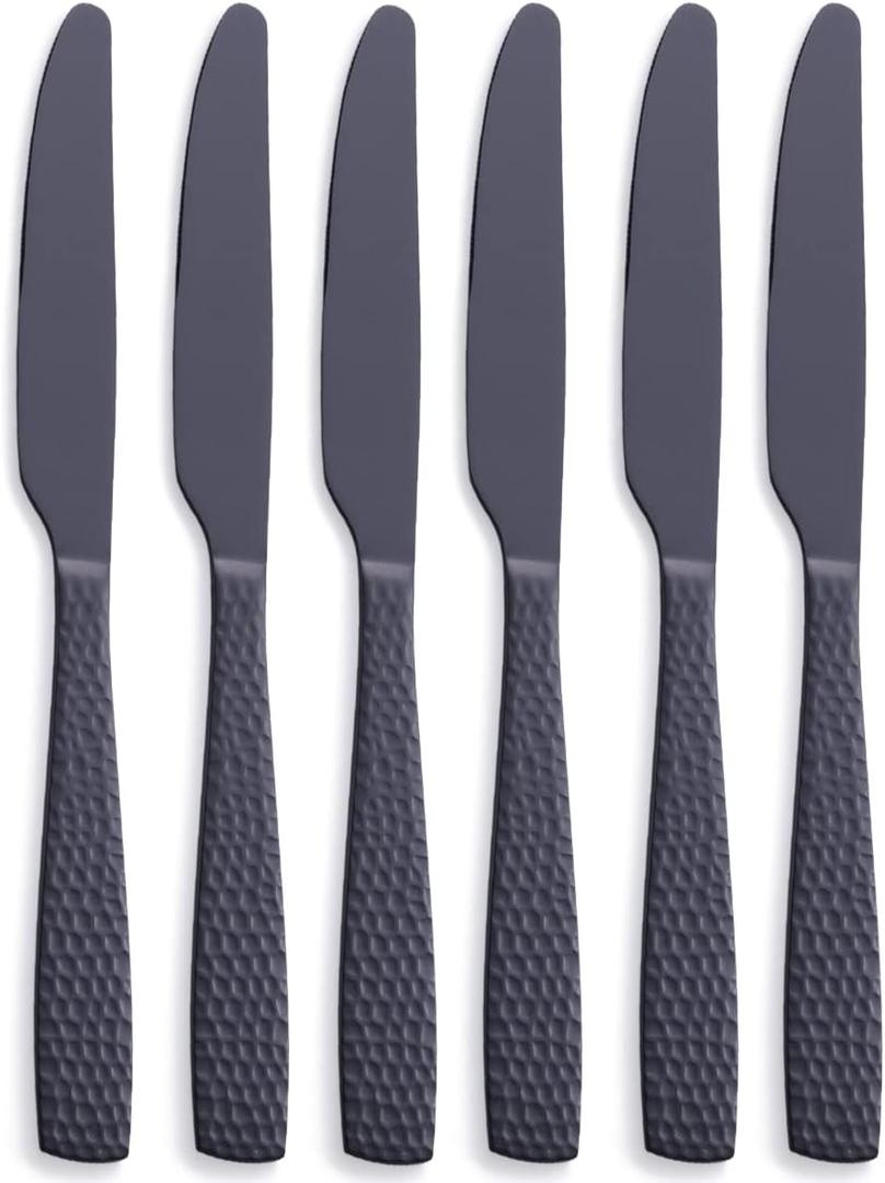 Matte Black Dinner Knife Set of 6, 9.7 inches Stainless Steel Black Table Knife, Satin Finish.