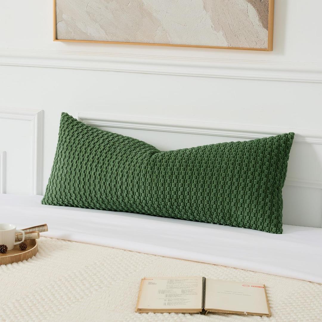 UGASA 14x36 Inch Pillow Cover Pack of 1 Soft Boho Stripe Corduroy Large Long Rectangle Lumbar Cushion Cover Farmhouse Decorative Throw Pilowcase for Bed, Couch, Sofa, Bedroom, Living Room, Moss Green