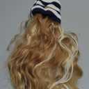 Benehair Beanie Wig Hair Extensions, Knitted Hats with Synthetic Water Wave Wig Hairpieces for Women Winter, 18 Inch Long Wavy Blonde Mixed Hair with Black & White Stripe Beanie