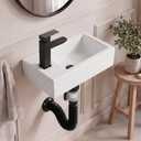 White Wall Mounted Ceramic Bathroom Sink, 18" x 10" Floating Vessel Sink