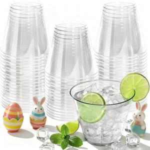 9 oz Clear Plastic Cups Plastic Disposable Cups for Cocktail 50 Pack Fancy Cocktail Cup for Party Stemless Wine Glasses for Easter Wedding Party Graduation Birthday