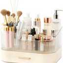 Makeup Organizer Countertop with 360 Rotating Brush Holder, Make Up Organizers For Vanity With Drawer, Bathroom Countertop Skincare Organizer And Storage