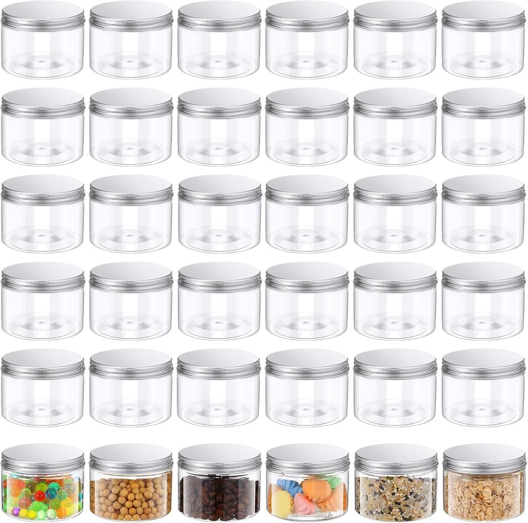 Thenshop 36 Pieces 10 oz Clear Plastic Jars with Lids Empty Containers Wide Mouth Round Jars Storage for Food Lotion Travel Cosmetic