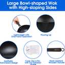 Souped Up Recipes 13.4 Inch Carbon Steel Wok For Electric, Induction and Gas Stoves (Lid, Spatula and User Guide Video Included)