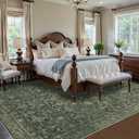 Washable Area Rug 9x12 Green Rugs for Living Room, Vintage Boho Large Rug for Bedroom Dining Room Office, Distressed Floral Print Carpet for Under Table, Soft Non Slip Low Pile Throw Carpet Indoor Mat