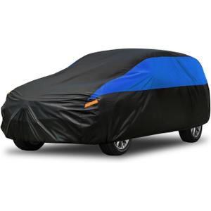SUV Car Cover for Automobiles All Weather Waterproof, Universal Fit Ford Edge/Bronco, Chevrolet Equinox, Mazda CX-5, Hyundai Tucson, Volkswagen Tiguan, Volvo XC60 etc. (1 Fit SUV-Length (182 To 190"), Black-Blue)