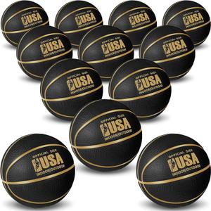 Lenwen Official Size Basketball Size 7 Black Gold Printed Rubber Basketball with Pump for Indoor Outdoor Game Practice Training Youth Adults Back to School