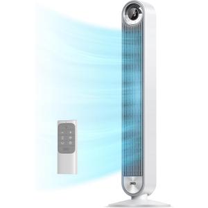 DREO Tower Fan for Bedroom, Upgraded DC 28ft/s Velocity, 9 Speeds Quiet Standing Fan, 90° Oscillating Cooling Fan, 4 Modes, 12H Timer, Bladeless Fan Powerful for Home