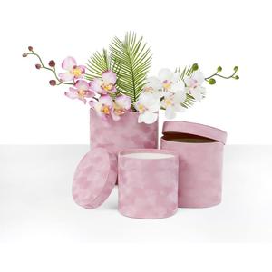 UNIKPACKAGING Premium Quality Round Velvet Flower Box, Gift Boxes for Luxury Flower and Gift Arrangements, Set of 3 pcs (Pink)