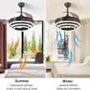 FIDGRA 42 Inch Retractable Ceiling Fan, Chandelier Ceiling Fans with Lights, Silent DC Motor, 6 Speeds, 3 Color Changing for Bedroom Living Room (Black)