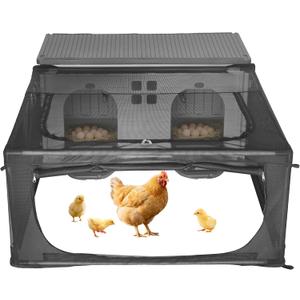 Chicken Coop with Run, Plastic Chicken Coops with Extension, Large Chicken House for 4-6 Hens, Nesting Box with 2 Holes, Easy to Clean & Assemble, for Chicken,Rabbit,Ducks,Guinea Pigs,Poultry (41.4"L x 22"W x 7"H)