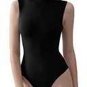 PUMIEY Sleeveless Bodysuit for Women Mock Turtle Neck Sexy Tank Tops Body Suits Women Clothing Jet Black XL