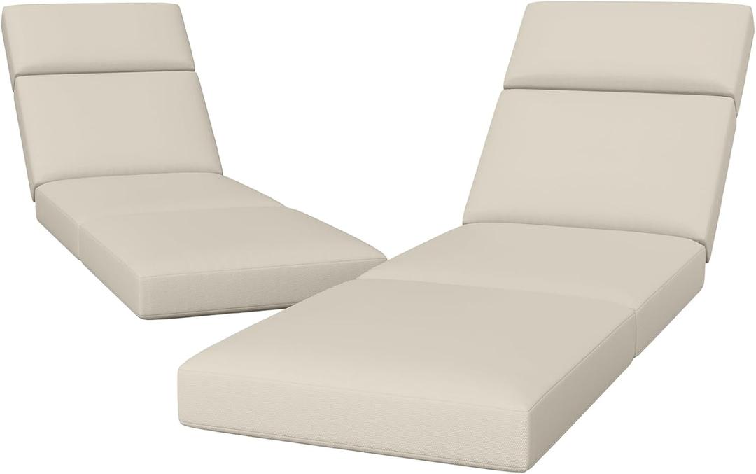 2 Pcs Chaise Lounge Cushions Outdoor, 72 x 21 x 4 Inch Lounge Chair Cushions for Outdoor Furniture - Waterproof Lounge Patio Replacement Cushion, 4In Fade-Resistant ThickPatio Chaise Lounge Cushion (Cream White)
