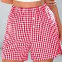 PRETTYGARDEN Womens Shorts Boxers 2025 Summer Gingham Pajama Lounge Sleep Y2K Plaid Pj Shorts Beach Bottoms (Red, S)