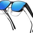 GEGURI Polarized Sunglasses Fit Over Glasses for Men Women, Oversized Square Sun Glasses UV400 Protection Shades (Size L A08 Black/Blue)