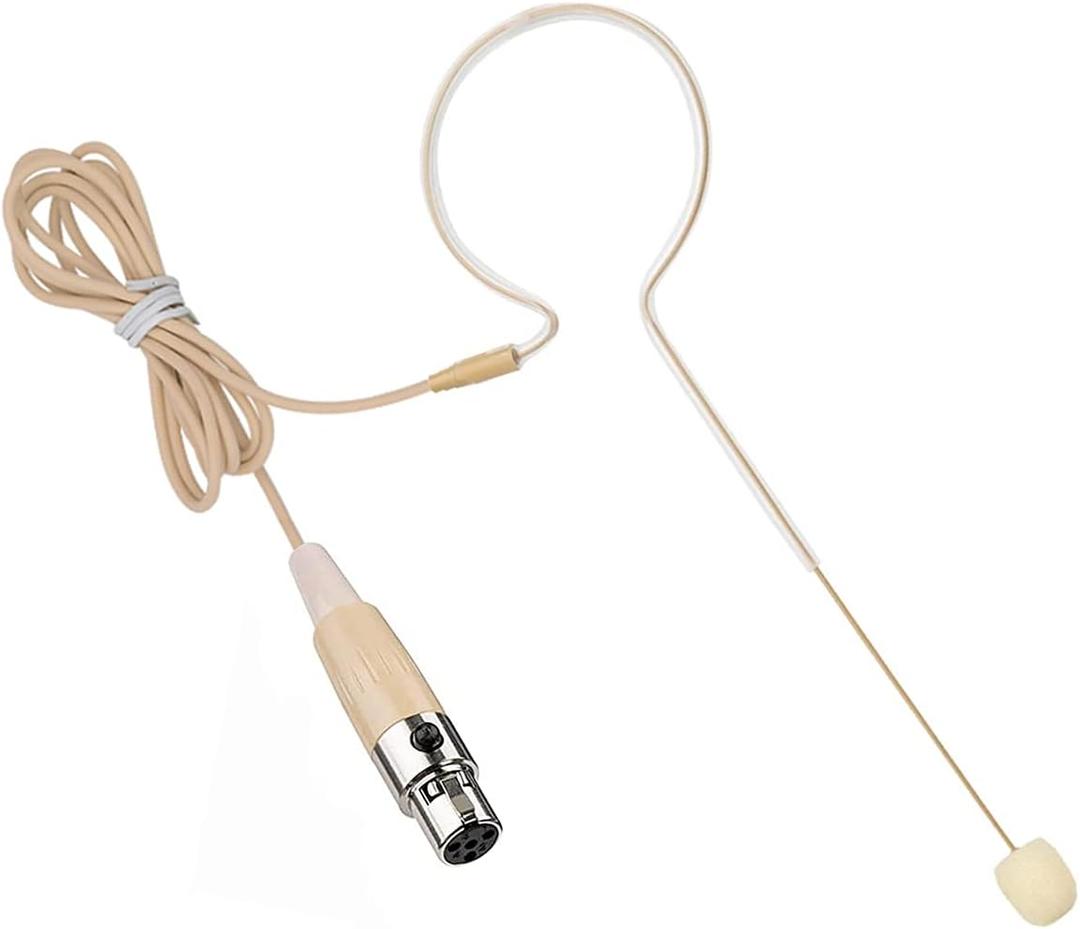 Headset Microphone Single Ear Earset Headworn Over Ear Hanging Condenser Omnidirectional Mic Compatible with Shure Wireless System Bodypack Transmitter with 1.2m Cable Mini XLR 4 Pin TA4F Plug