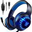 Pacrate Gaming Headset for PS4/PS5/Xbox One/Nintendo Switch/PC, PS4 headset with Microphone Xbox Headset with LED Lights, Noise Cancelling PS5 Headset for Kids Adults - Blue
