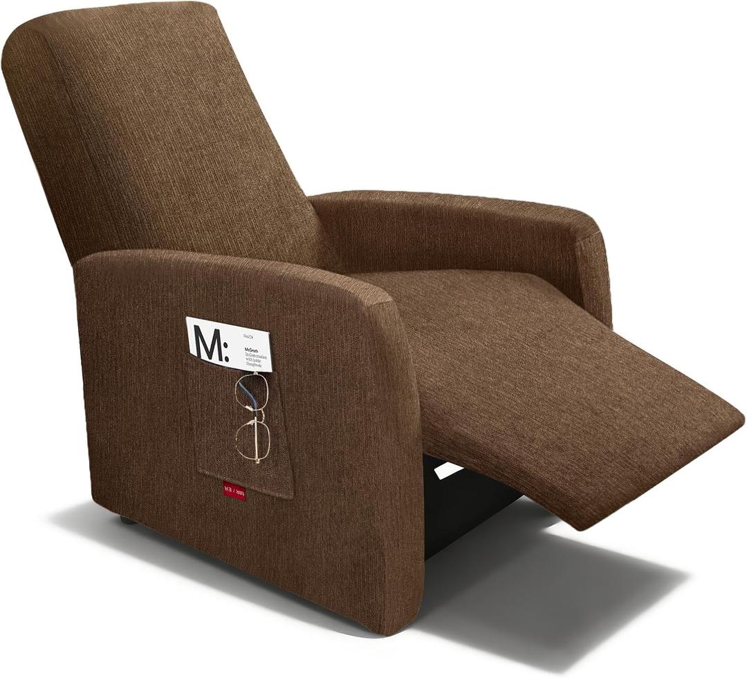 3 Pieces Stretch Recliner Chair Covers, Plush Fabric Washable Slipcover for Extra Small Lazy Boy Chairs (Chocolate)