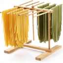 Bamboo Pasta Drying Rack with Transfer Wand and 12 Bars, Easy to Transfer for Drying Pasta and Cooking, Special Suspension Design for Large Storage