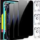 Milomdoi 3 Pack Privacy Screen Protector for iPhone 17 Pro [Phone Case Friendly] Accessories Private Film, 3 Pacs Tempered Glass Camera Lens Protector, with Mounting Frame for Apple Anti Spy (Dark Black)