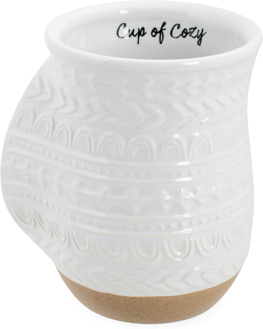 Elanze Designs Cup of Cozy Nordic Knit 14 ounce Ceramic Stoneware Handwarmer Coffee Mug, Raw Clay