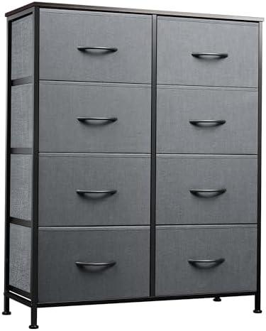 WLIVE Fabric Dresser for Bedroom, Tall Dresser with 8 Drawers, Storage Tower with Fabric Bins, Double Dressers, Chest of Drawers for Closet, Living Room, Hallway, Dark Gray