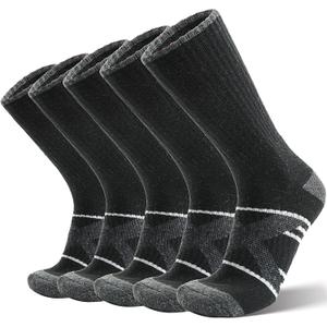 ANTSANG 5 Pairs Merino Wool Hiking Socks for Men & Women Thermal Winter Warm Moisture Wicking Cushion Boot Socks (Medium, Black)