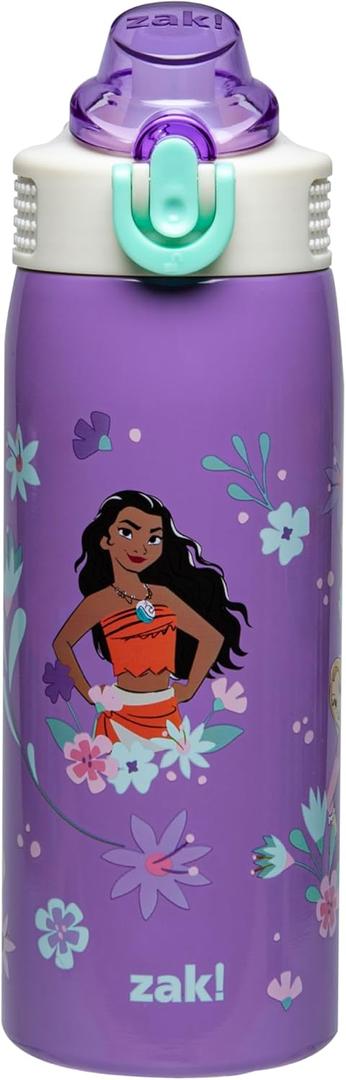 Zak Designs Disney Princess Sage Kids Water Bottle For School or Travel, 19oz Stainless Steel Water Bottle With Straw, Handle, and Leak-Proof, Pop-Up Spout Cover (Ariel, Moana, Rapunzel, Tiana)