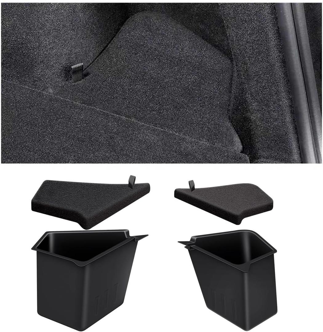 New 2025 2026 Model Y Juniper Trunk Storage Bins, 2PCS TPE Waterproof Trunk Organizer With Anti Slip Strips And Original Suede Material Lids