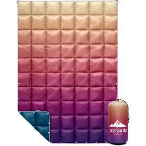 Zzlamb Camping Blanket for Cold Weather,Outdoor Puffy Blanket Portable Down Alternative,Windproof Warm Cloak with Snaps,Cozy Quilt Backpacking Picnic RV Travel Plane Car Hammock Beach Climbing (52x75'', Dawn Fade)