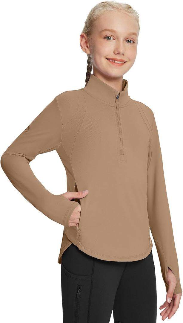 baleaf Girls Long Sleeve Shirts Fleece Jacket Fall Half Zip Pullover Kids Sweatshirts Athletic Thermal Coat (Medium)