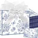 Maitys 12 Pack 13" Large Blue Floral Gift Bags Bulk with Handle, Tissue Papers, Ribbons and Greeting Cards Peony Flower Paper Bag for Mothers Day Wedding Bridesmaid Bridal Shower Birthday Party Favors