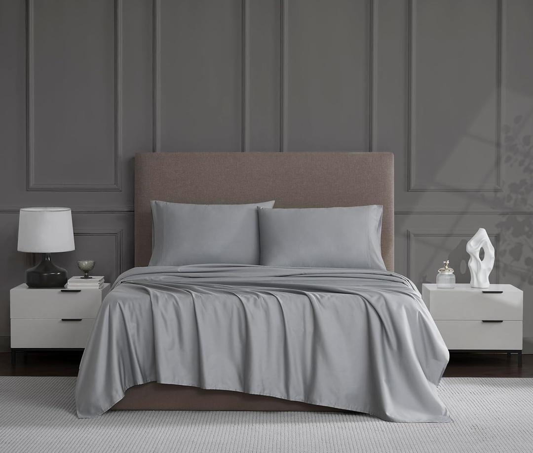 Linen Closet Queen Sheet Set 4-Piece Cotton Blend, 1200 Thread Count Ultra Soft & Silky Sateen, Moisture Wicking, Wrinkle Resistant, Quick Dry, Deep Pocket up to 18", Durable & Easy Care, Light Gray