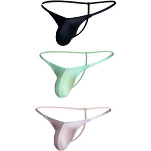 Lustrous Men's G-String Ultra-Slim Straps Thong V-Shaped Seam Sexy Pouch Blue (Black/Green/Pink) XL