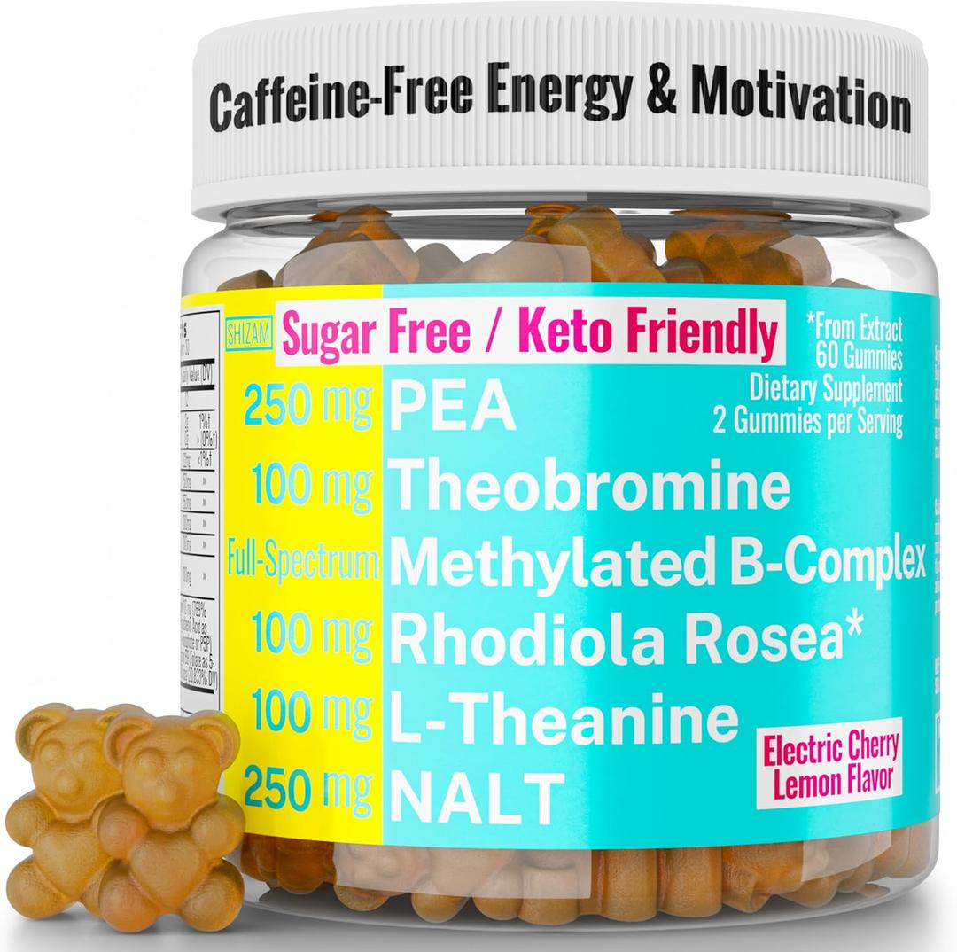 4 x Rhodiola Rosea NALT N-Acetyl-L-Tyrosine Methylated Vitamin B Complex L-Theanine Gummies w P5P B6 5-MTHF B9 Folate Methyl B12 Methylcobalamin B3 Niacinamide, Supplement Powder Capsule Pill Supplements