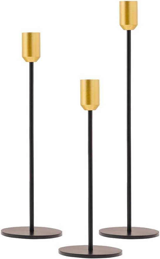 Yair Emanuel Set of 3 Black Tapered Modern Candlestick Holders Brushed Brass Cups - Fits 3/4 inch Candles - Elegant Home Decor Available in 3 Sizes