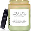M&SENSE Eucalyptus & Mint Scented Jar Candle, Large 19.4oz Natural Soy Wax, 110-Hour Long Lasting Non-Toxic Clean Burning, Fresh Smelling Home Aromatherapy for Spa Stress Relief, Gifts for Men Women
