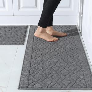 COSY HOMEER 48x20 Inch/30X20 Inch Kitchen Rug Mats Made of 100% Polypropylene 2 Pieces Soft Kitchen Mat Specialized in Anti Slippery and Machine Washable (Grey) (48"x20"+ 30"X20")