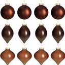Zomiboo 12 Pcs Brown Glass Christmas Ball Ornaments Set 3.15" Hanging Shatterproof Glass Bulbs for Christmas Tree Baubles Bulk for Holiday Xmas Tree Decorations Gifts