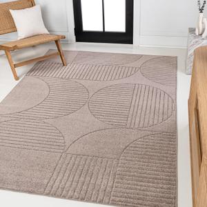 JONATHAN Y Nordby High-Low Arch Striped Indoor/Outdoor Area Rug, 8x10, Taupe/Beige, for Patio, Backyard, Living Room, Bedroom, Office, Hose-Washable (SCN104D-8) (7'9" x 10' (Rectangular))