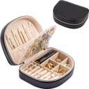 ProCase Travel Size Jewelry Box, Small Portable Seashell-Shaped Jewelry Case, 2 Layer Mini Jewelry Organizer in PU Leather for Women -Black