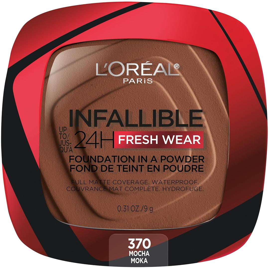L'Oreal Paris Makeup Infallible Fresh Wear Foundation in a Powder, Up to 24H Wear, Waterproof, Mocha, 0.31 oz. 