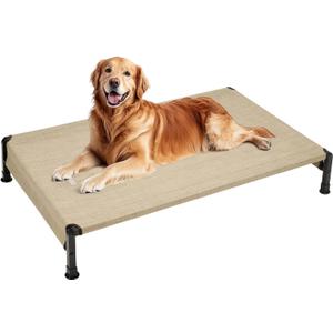 Veehoo Cooling Outdoor Dog Bed, Heavy Duty Elevated Pet Bed with Washable & Breathable Teslin Mesh, Non-Slip Silicon Feet, Dog Cot Bed with Support Hem, 47" x 29", Beige Coffee, CWC2433