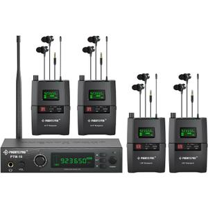Phenyx Pro Wireless in-Ear Monitor System, Stereo IEM System with Rack Mount Kit, 89 Frequencies, 900MHz UHF Band, 164ft Range, Suitable for Stage & Studio (4 Bodypacks with Transmitter)