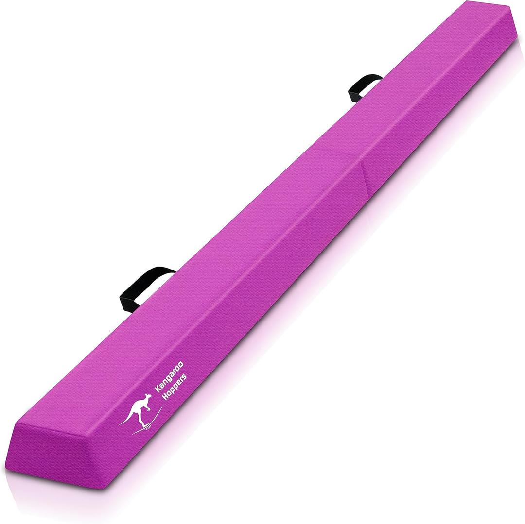 Kangaroo Hoppers 8FT Kids Balance Gymnastics Beam for Kids, Folding Extra Firm Foam Floor Beam for Beginners, Home Training Equipment with Anti-Slip Base, Carrying Bag (Pink)