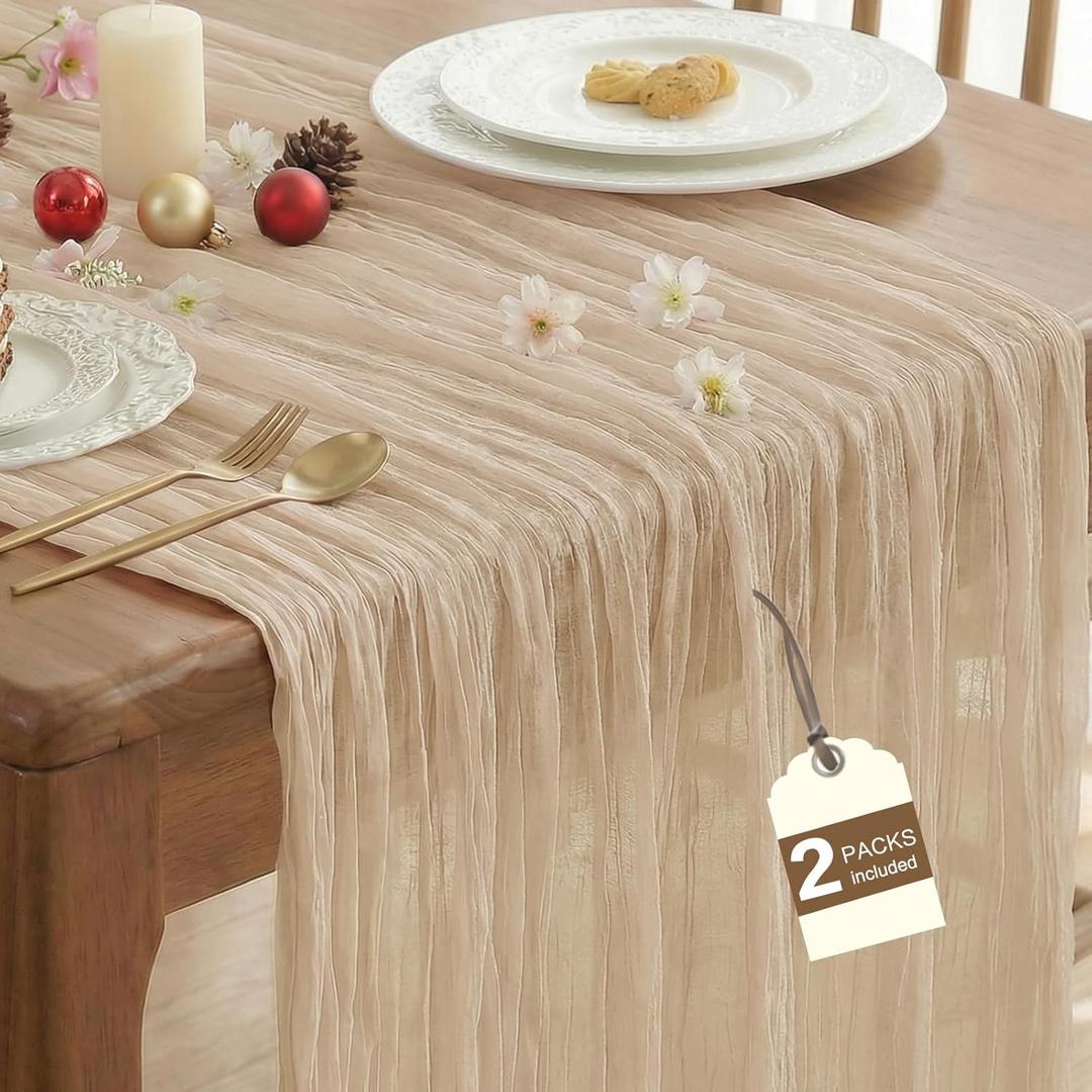 IVAPUPU 2 Pcs Cheesecloth Table Runner - 10ft Nude Easter Spring Boho Gauze Cheese Cloth Table Runners for Baby Shower Decoration Wedding Party Garden Farmhouse